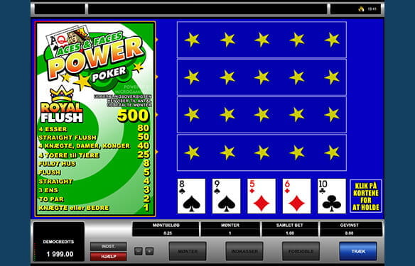 Aces and Faces er endnu en klassiker i video poker-kategorien, som du b?r holde for ?je, hvis du ellers kan lide den slags online casino spil