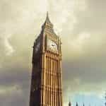 Big Ben clock tower at the Houses of Parliament in London.