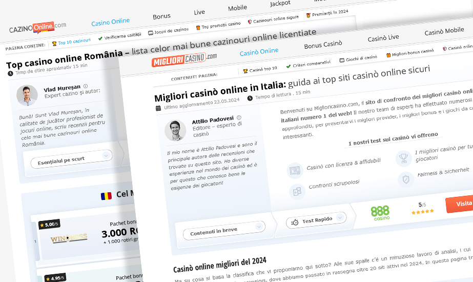 The Homepages of Cazinoonline.com and Miglioricasino.com